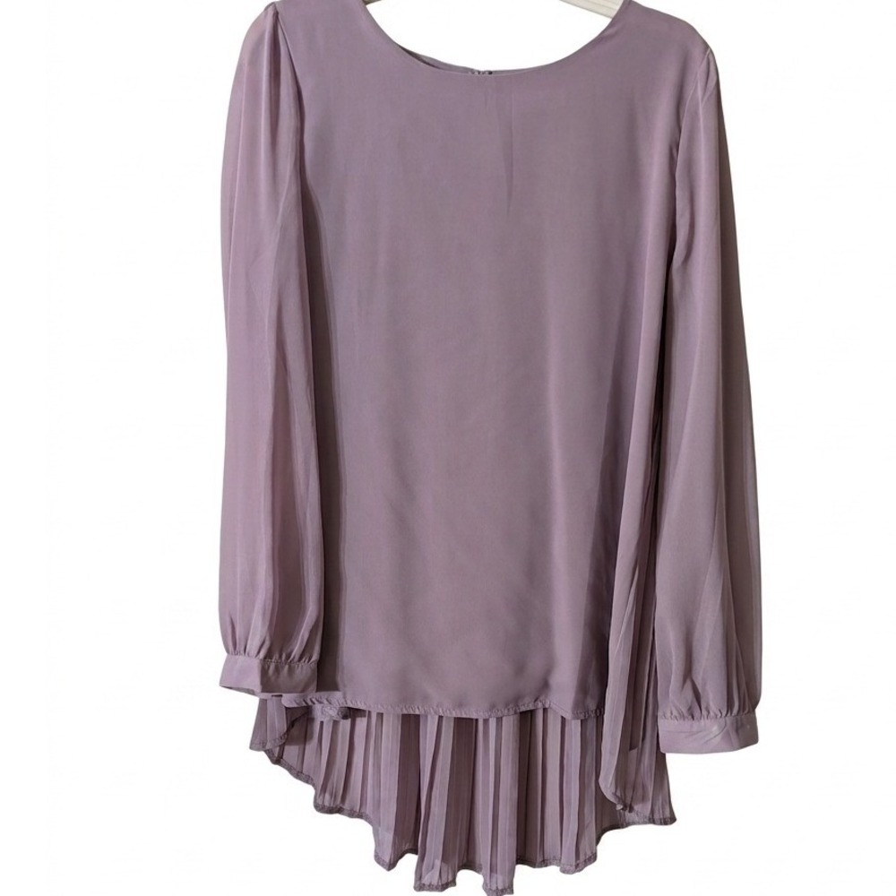 NWT Favolook Mauve Long Puff Sleeve High -Low Pleated Tunic Blouse